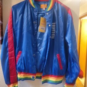 Jr's Girl Blue Unique Vintage Rainbow Brite Jacket with Rainbow Trim
